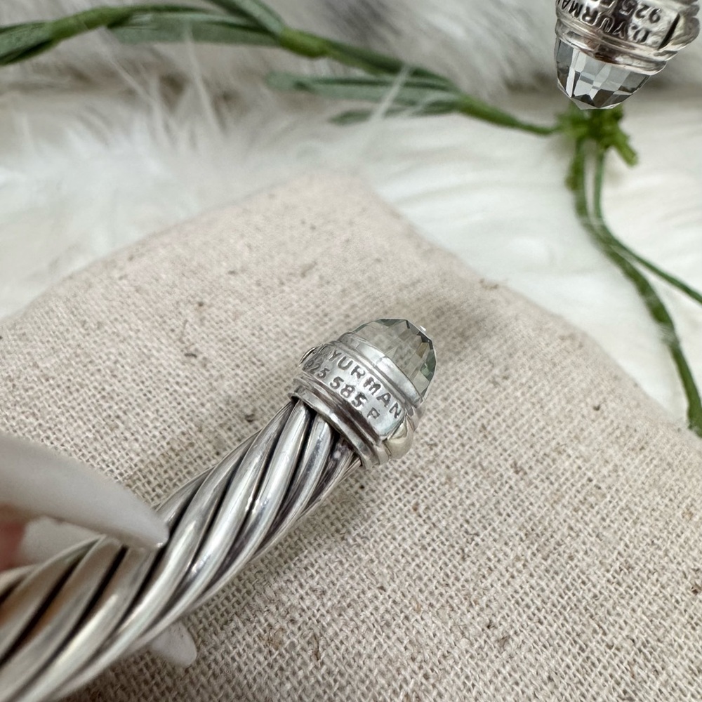 David Yurman 7mm Prasiolite .925 14K Classic Cable Cuff Bracelet - Picture 8 of 9